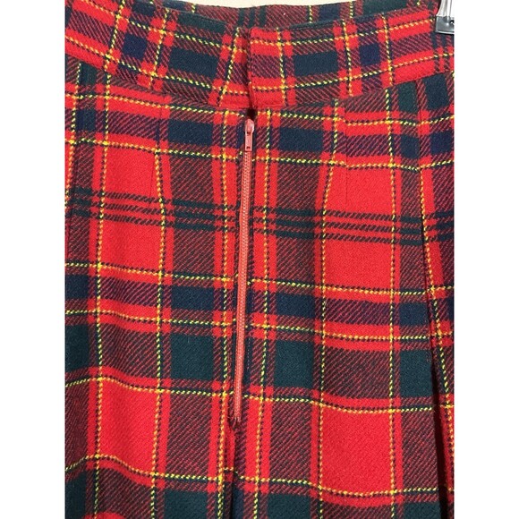 Vintage Womens Handmade Pleated Plaid Midi Skirt S Red Academia Preppy Holidays - Picture 3 of 4